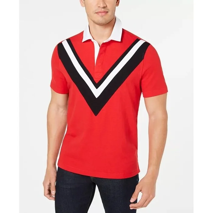 men's lightweight performance polo shirts -Club Room Men's Pieced Chevron Pattern Rugby Polo Shirt Red Size XX-Large