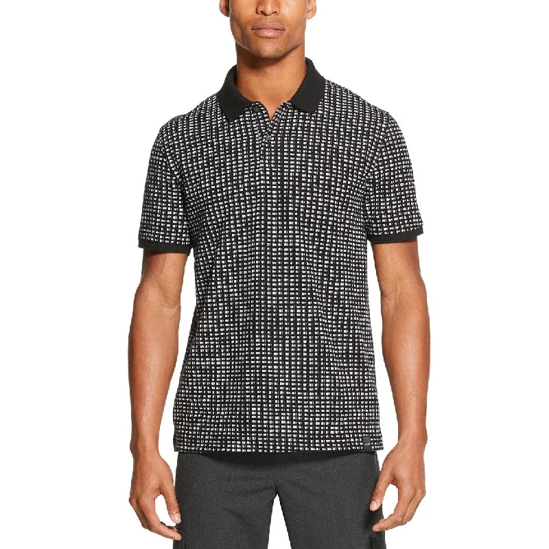 men's casual fit polo shirts -DKNY Men's Performance Stretch Square Print Polo Shirt Black Size Extra Large - X-Large