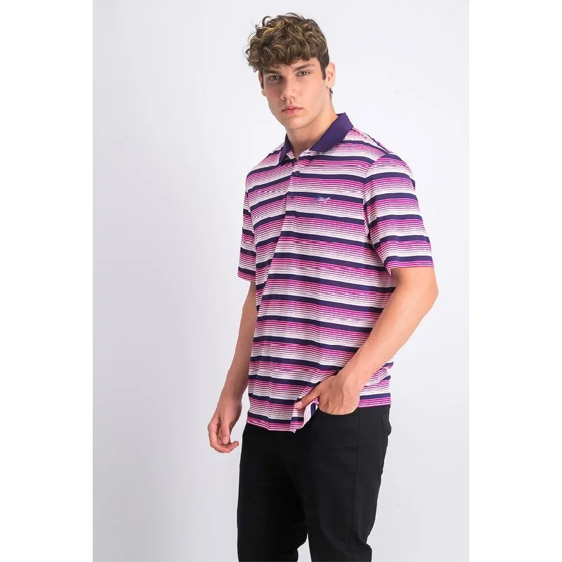 men's basic polo shirts -Greg Norman Men's Roadmap Stripe Polo Shirt Purple Size Extra Large