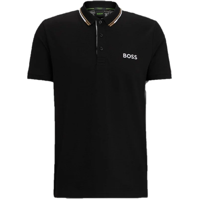 classic fit polo shirts for men -HUGO BOSS Men Paddy Pro Polo Shirt Short Sleeve Black Cloud