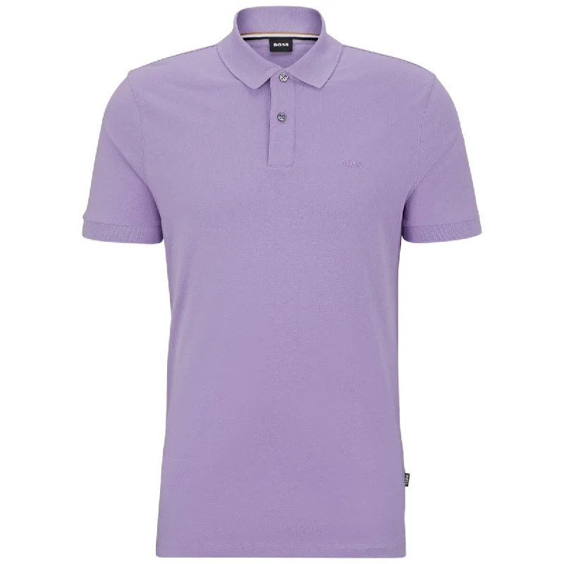 polo shirts for men with collars -HUGO BOSS Men Pallas Polo Shirt Short Sleeve Pique Cotton Lavender Cream