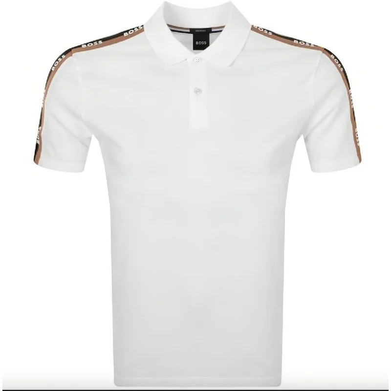 men's pique polo shirts -Hugo Boss Men Parlay 175 Shoulder Logo Short Sleeve Cotton Polo Shirt White