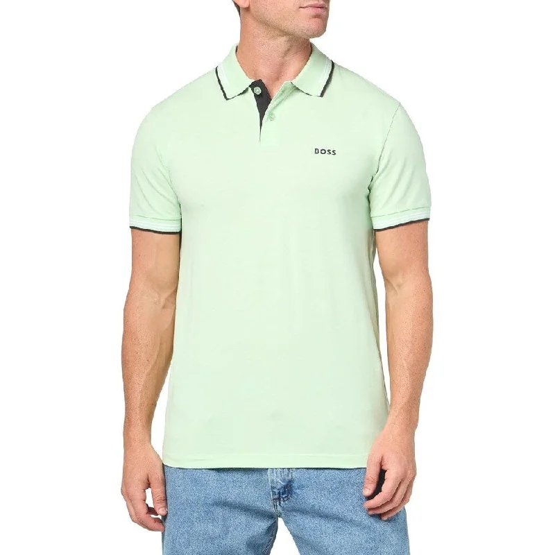 men's cotton blend polo shirts -HUGO BOSS Men Paul Modern Essential Polo Shirt Short Sleeve Pastel Green