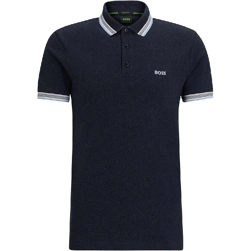 men's casual fit polo shirts -HUGO BOSS Men's Paddy Short Sleeve Contrast Color Polo Shirt Dark Navy Melange