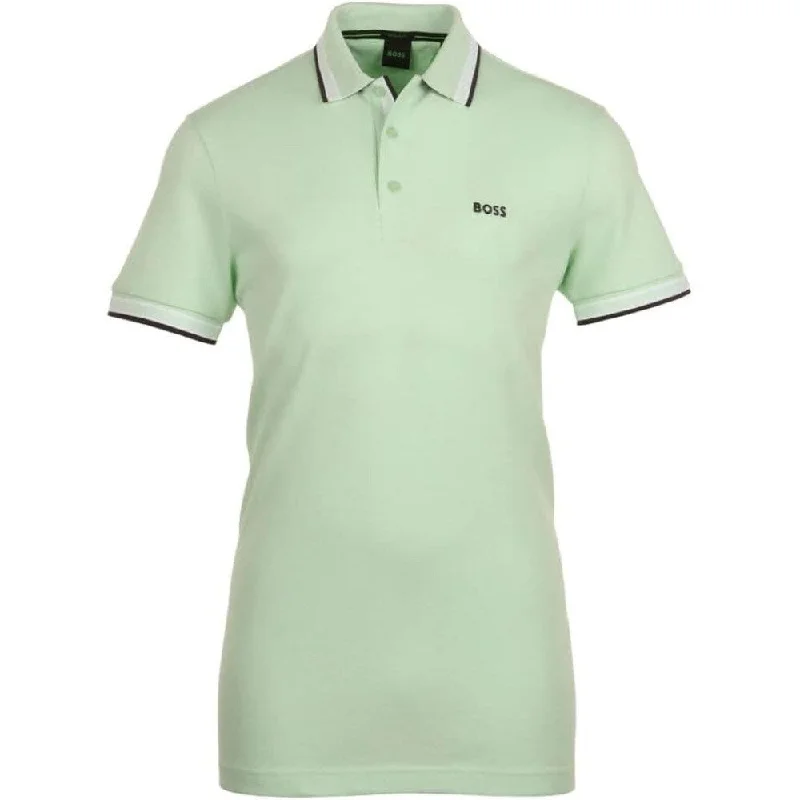 trendy polo shirts for men -Hugo Boss Paddy Men dCotton Polo Shirt Classic Fit Short Sleeves Open Green