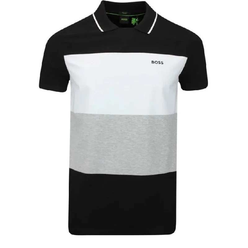 men's breathable polo shirts -Hugo Boss Palle Color Block Stripes Short Sleeve Cotton Polo Shirt 001-Black