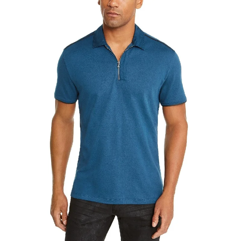 premium fit polo shirts for men -INC International Concepts Men's Anido Zip Polo Shirt Blue Size Extra Large