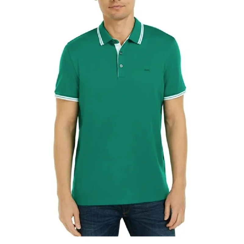 men's polo shirts for formal wear -Michael Kors Men's Greenwich Monogram Short Sleeves Polo Shirt Green Size XX-Large