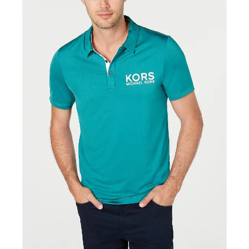 men's custom polo shirts -Michael Kors Men's Performance Stretch Sport Logo Polo Shirt Green Size Medium