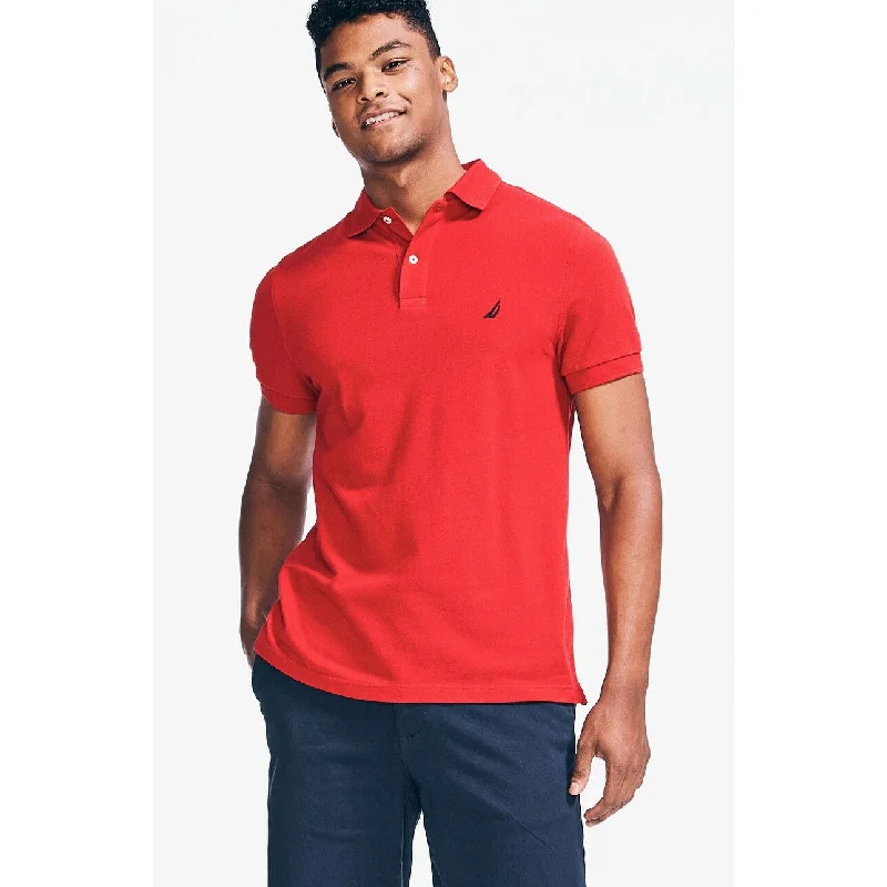 men's premium cotton polo shirts -Nautica Men's Slim-Fit Deck Solid Polo Shirt Dark Red Size Medium