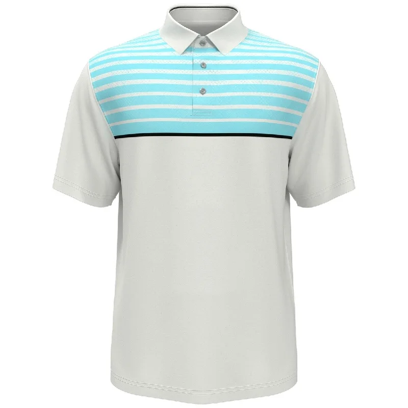 formal polo shirts for men -PGA Tour Men's Athletic Fit Geo Stripe Print Performance Golf Polo Shirt White Size XX-Large