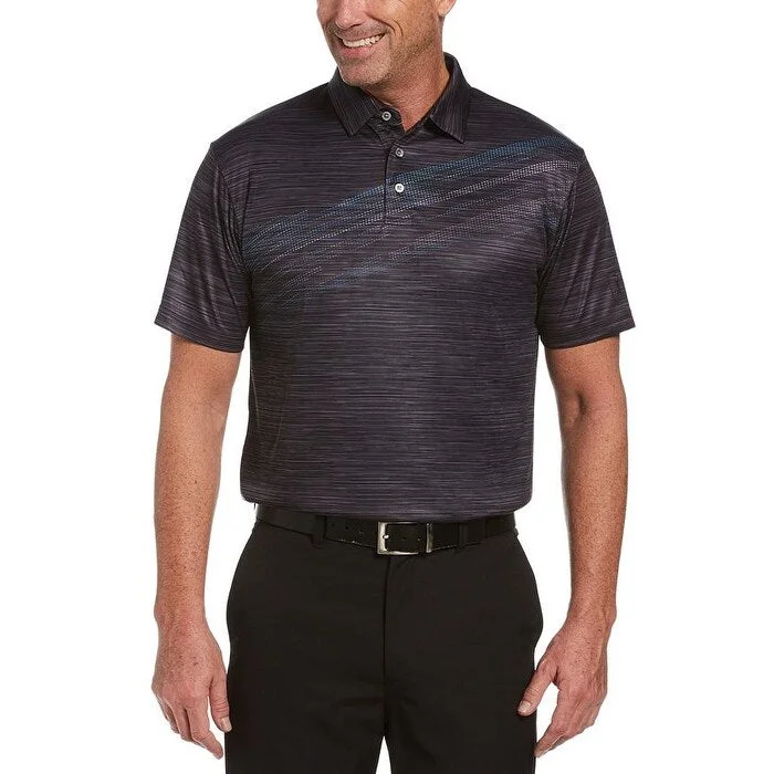 men's stylish cotton polo shirts -Pga Tour Men's Textured Polo Shirt Black Size Medium