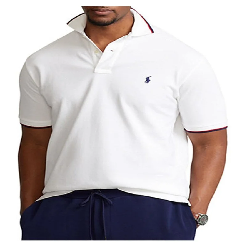 fitted polo shirts for men -Ralph Lauren Men's Big & Tall Tipped Mesh Polo Shirt White Size 4X