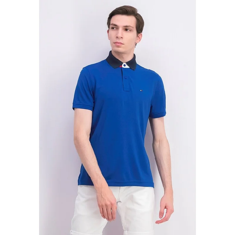 versatile polo shirts for men -Tommy Hilfiger Men's Moisture Wicking Gibson Custom-Fit Polo Shirt Bright Blue Size Large