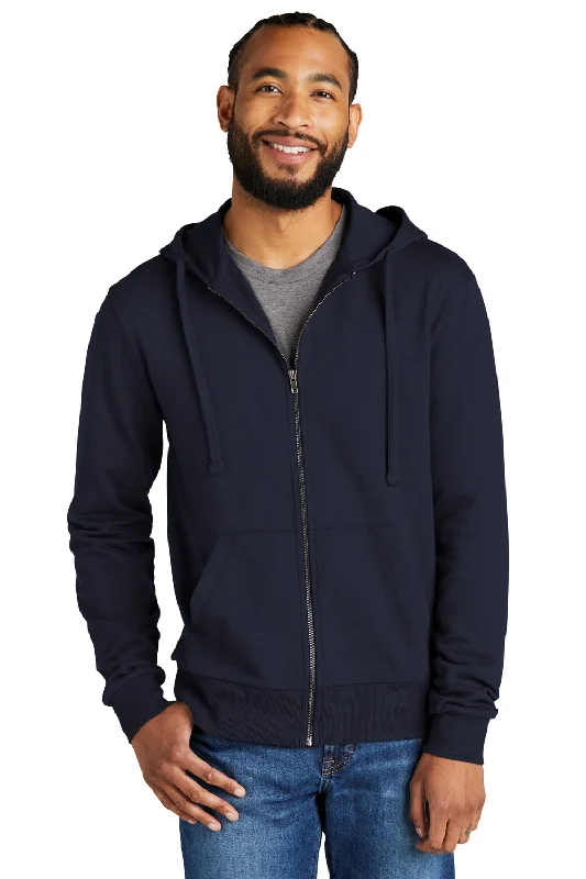 men's hoodies for outdoor activities -Allmade Mens Organic French Terry Full Zip Hooded Sweatshirt Hoodie w/ Pockets - Night Sky Navy Blue