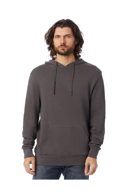 trendy hoodie sweatshirts -Alternative Mens Challenger Washed Terry Hooded Sweatshirt Hoodie w/ Pouch Pocket - Dark Grey