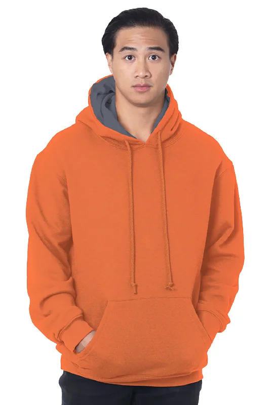 men's luxury sweatshirts -Bayside Mens Thermal Lined Hooded Sweatshirt Hoodie w/ Pouch Pocket - Bright Orange/Dark Grey