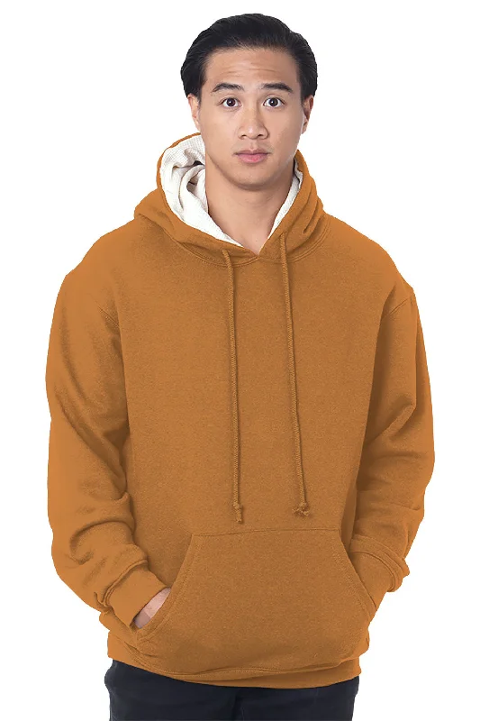 eco-friendly sweatshirts for men -Bayside Mens Thermal Lined Hooded Sweatshirt Hoodie w/ Pouch Pocket - Carmel Brown/Cream