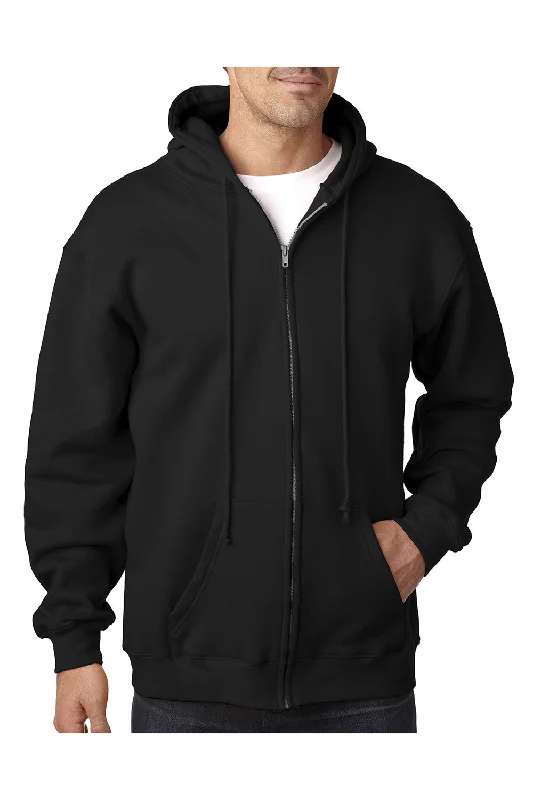 fleece sweatshirts for men -Bayside Mens USA Made Full Zip Hooded Sweatshirt Hoodie w/ Pockets - Black