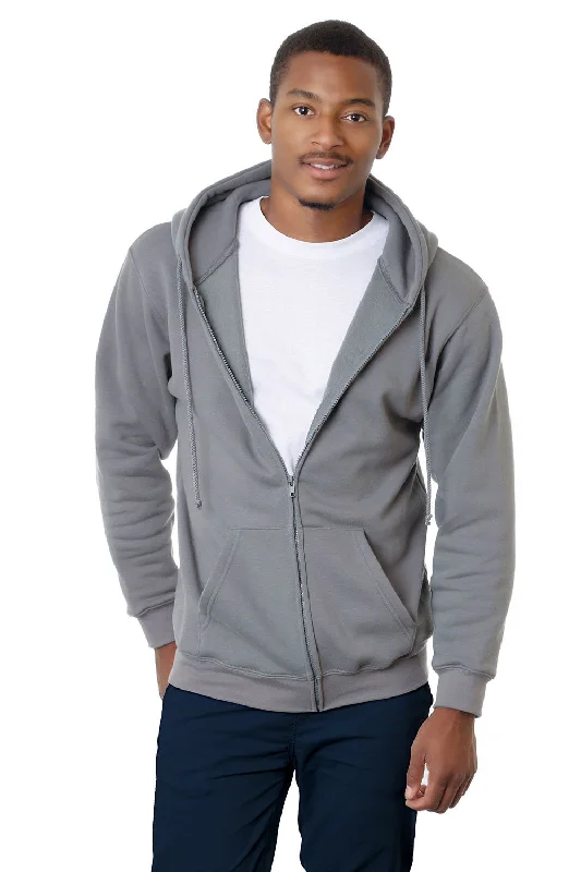 comfortable workout hoodies -Bayside Mens USA Made Full Zip Hooded Sweatshirt Hoodie w/ Pockets - Charcoal Grey