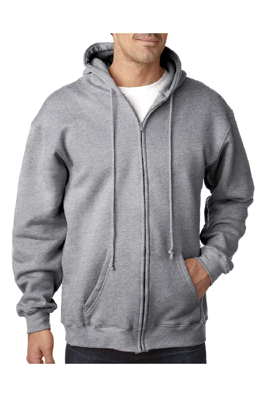 oversized sweatshirts for men -Bayside Mens USA Made Full Zip Hooded Sweatshirt Hoodie w/ Pockets - Dark Ash Grey