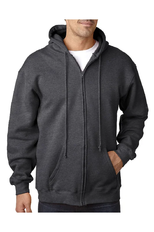 sports sweatshirts for men -Bayside Mens USA Made Full Zip Hooded Sweatshirt Hoodie w/ Pockets - Heather Charcoal Grey