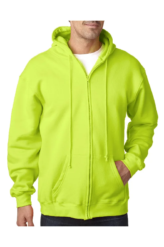 men's crewneck hoodies -Bayside Mens USA Made Full Zip Hooded Sweatshirt Hoodie w/ Pockets - Lime Green