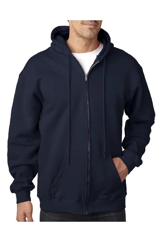 vintage-style hoodies for men -Bayside Mens USA Made Full Zip Hooded Sweatshirt Hoodie w/ Pockets - Navy Blue