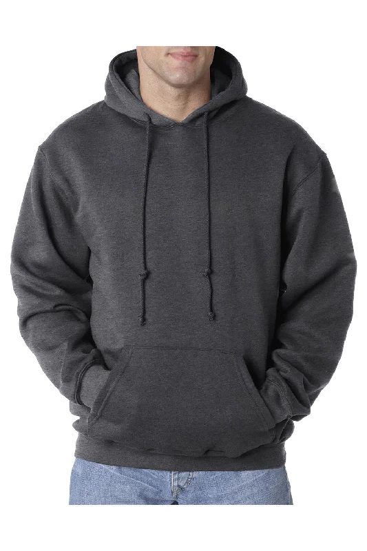 men's oversized sweatshirts for layering -Bayside Mens USA Made Hooded Sweatshirt Hoodie w/ Pouch Pocket - Heather Charcoal Grey