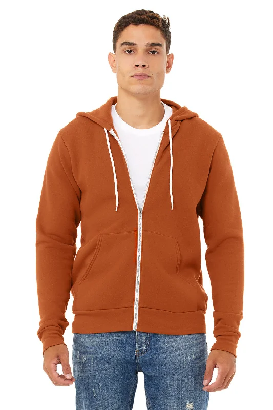 hoodies for men for working out -Bella + Canvas Mens Fleece Full Zip Hooded Sweatshirt Hoodie w/ Pockets - Autumn Orange