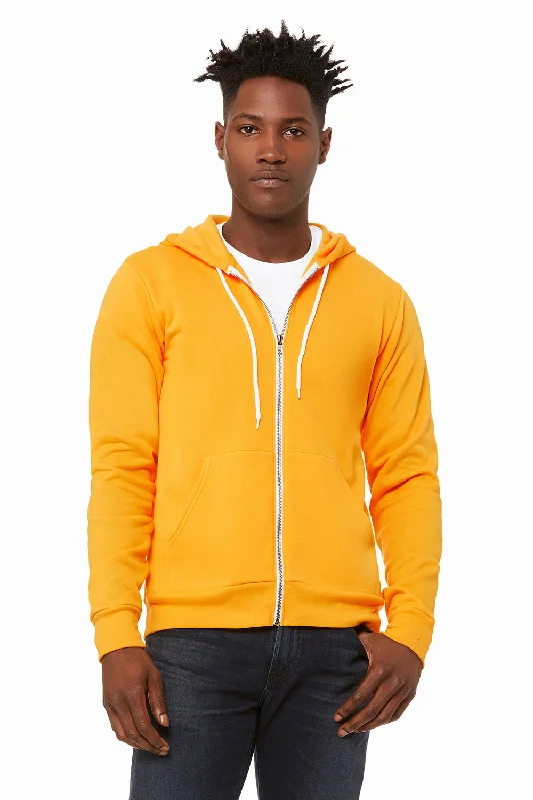 classic sweatshirts for men -Bella + Canvas Mens Fleece Full Zip Hooded Sweatshirt Hoodie w/ Pockets - Gold