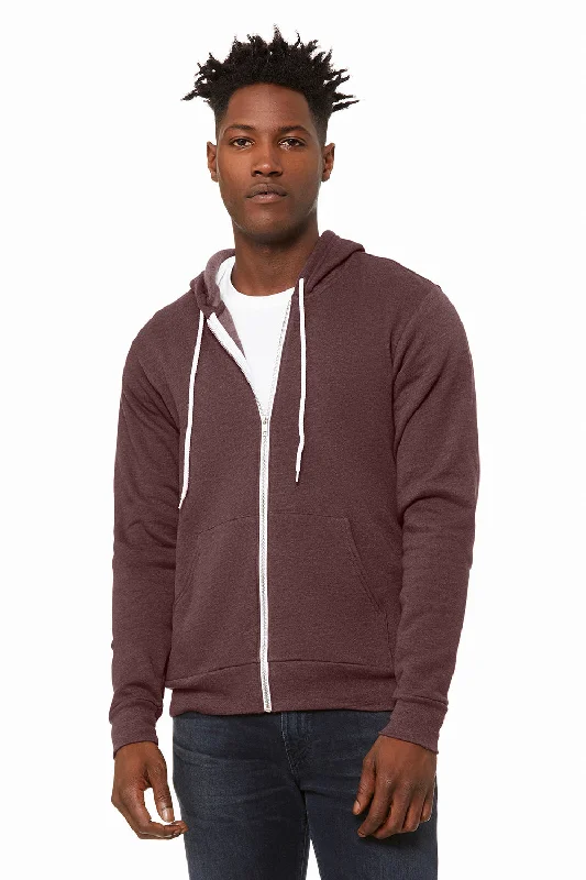 basic hoodies for men -Bella + Canvas Mens Fleece Full Zip Hooded Sweatshirt Hoodie w/ Pockets - Heather Maroon