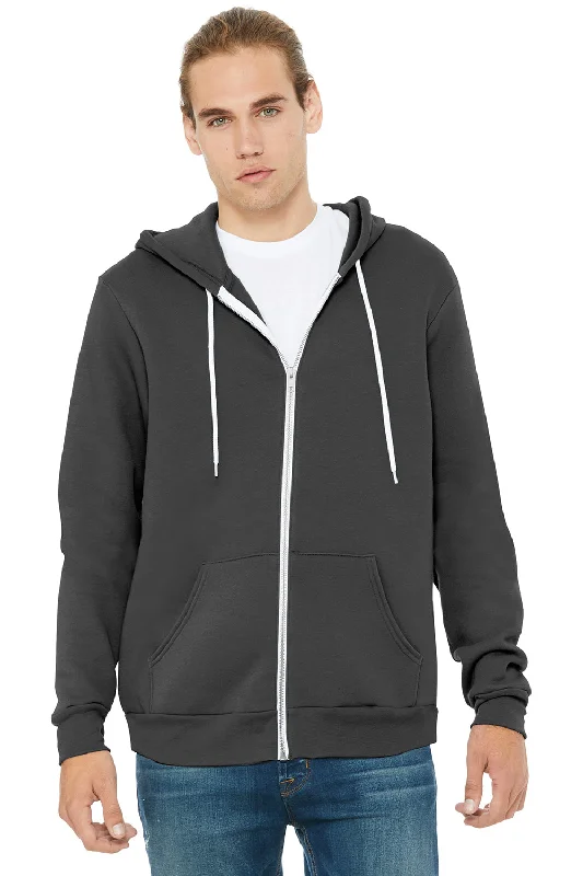 men's long sleeve hoodies -Bella + Canvas Mens Fleece Full Zip Hooded Sweatshirt Hoodie w/ Pockets - Asphalt Grey