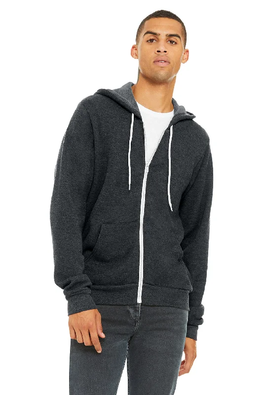 winter-ready sweatshirts for men -Bella + Canvas Mens Fleece Full Zip Hooded Sweatshirt Hoodie w/ Pockets - Heather Dark Grey