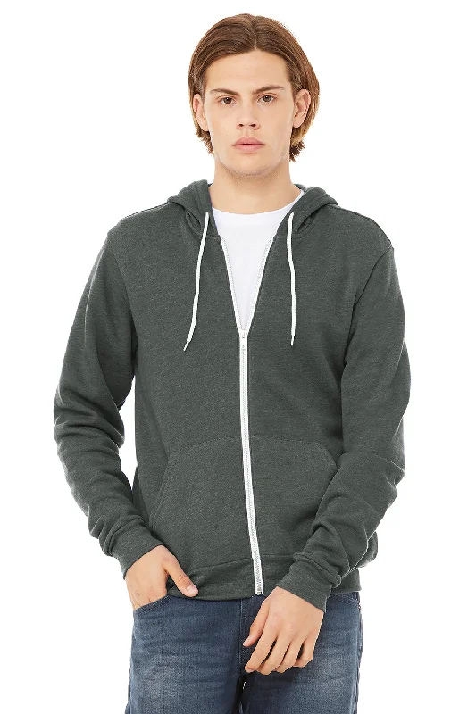 custom hoodies for men -Bella + Canvas Mens Fleece Full Zip Hooded Sweatshirt Hoodie w/ Pockets - Heather Deep Grey