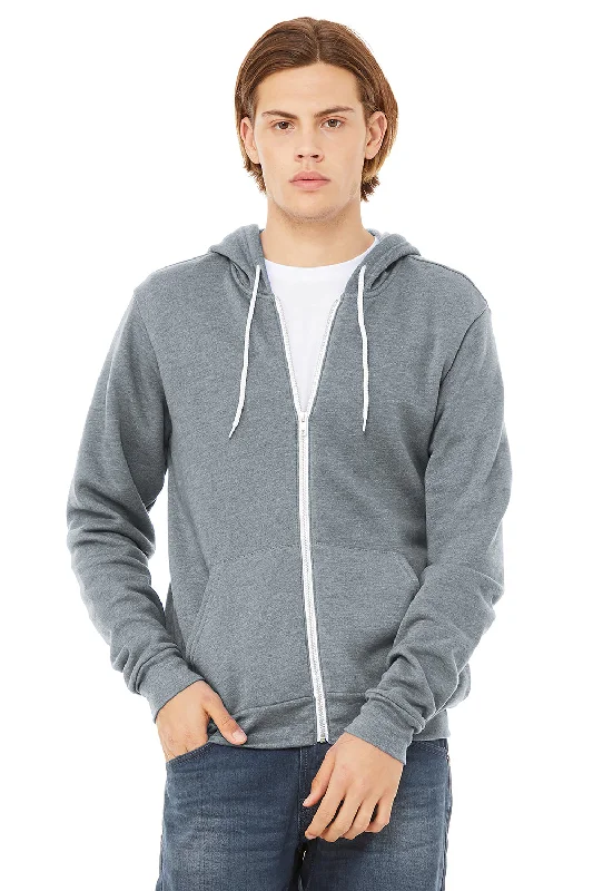 men's hoodies for layering -Bella + Canvas Mens Fleece Full Zip Hooded Sweatshirt Hoodie w/ Pockets - Heather Grey