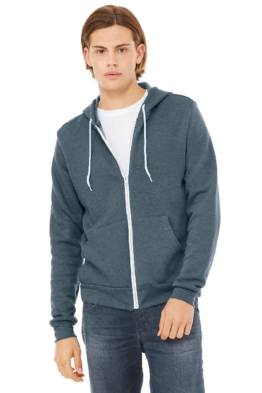 men's pull-over sweatshirts -Bella + Canvas Mens Fleece Full Zip Hooded Sweatshirt Hoodie w/ Pockets - Heather Slate Blue