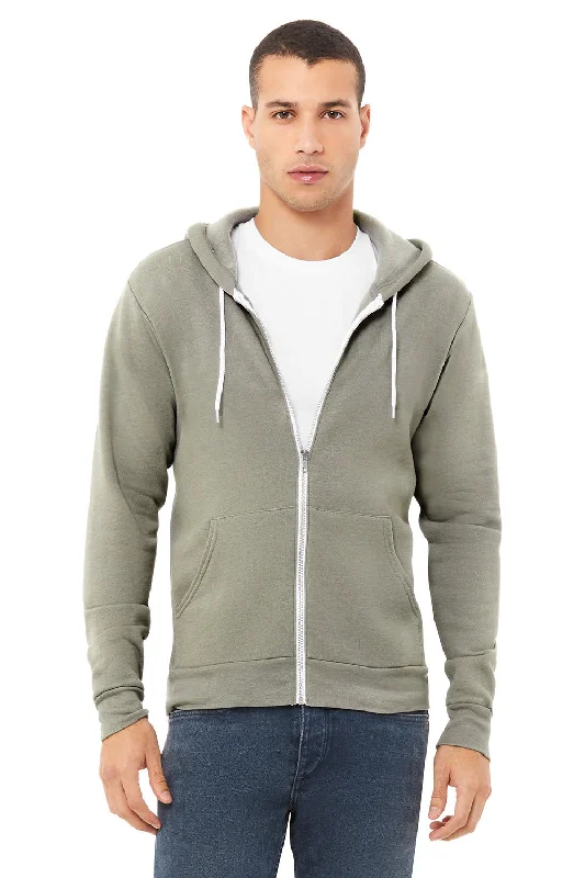 performance sweatshirts for men -Bella + Canvas Mens Fleece Full Zip Hooded Sweatshirt Hoodie w/ Pockets - Heather Stone