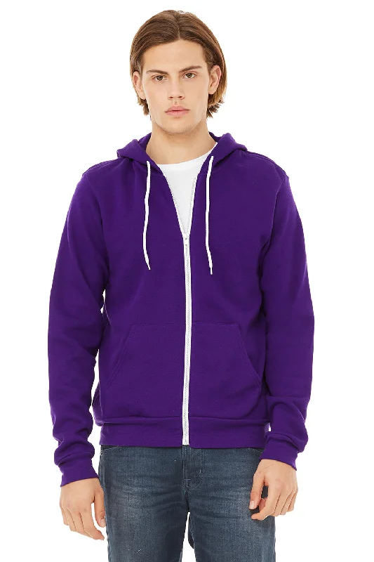 stylish sweatshirts for men -Bella + Canvas Mens Fleece Full Zip Hooded Sweatshirt Hoodie w/ Pockets - Team Purple