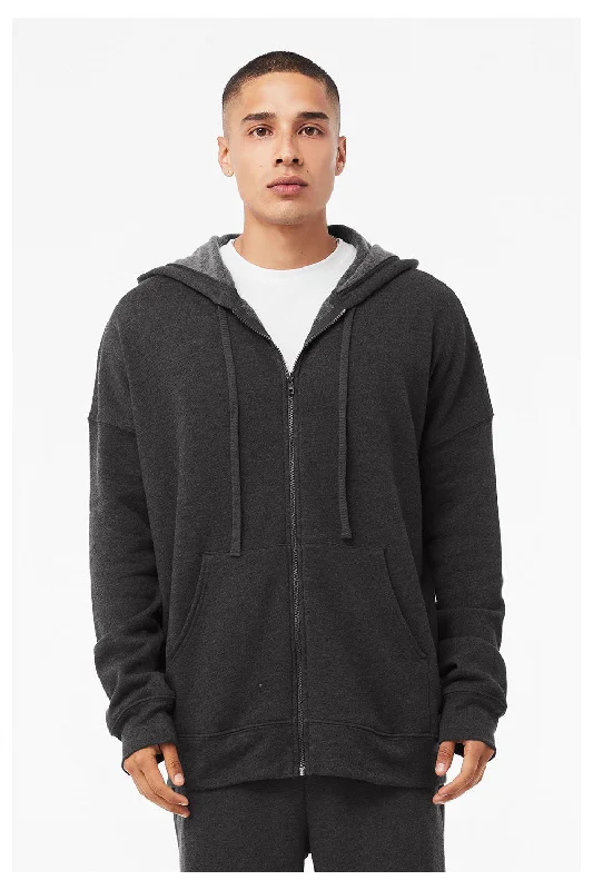 premium sweatshirts for men -Bella + Canvas Mens Sponge Fleece Full Zip Hooded Sweatshirt Hoodie w/ Pockets - Heather Dark Grey