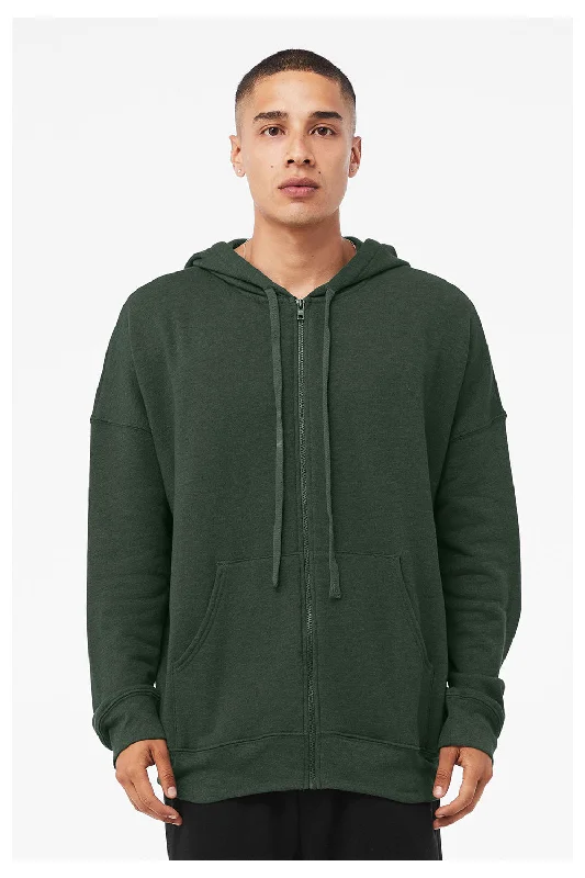 men's hoodies with pockets -Bella + Canvas Mens Sponge Fleece Full Zip Hooded Sweatshirt Hoodie w/ Pockets - Heather Forest Green