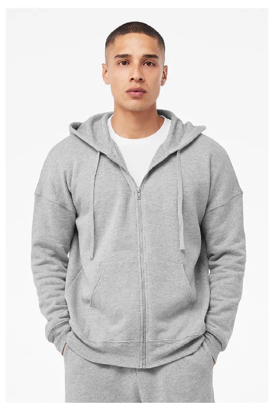 men's long sleeve sweatshirts -Bella + Canvas Mens Sponge Fleece Full Zip Hooded Sweatshirt Hoodie w/ Pockets - Heather Grey