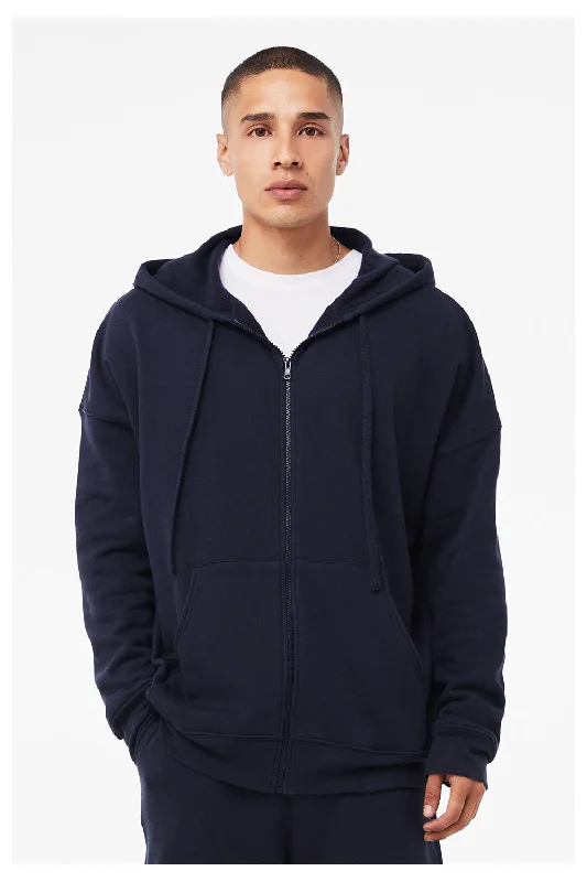 seasonal hoodies for men -Bella + Canvas Mens Sponge Fleece Full Zip Hooded Sweatshirt Hoodie w/ Pockets - Navy Blue