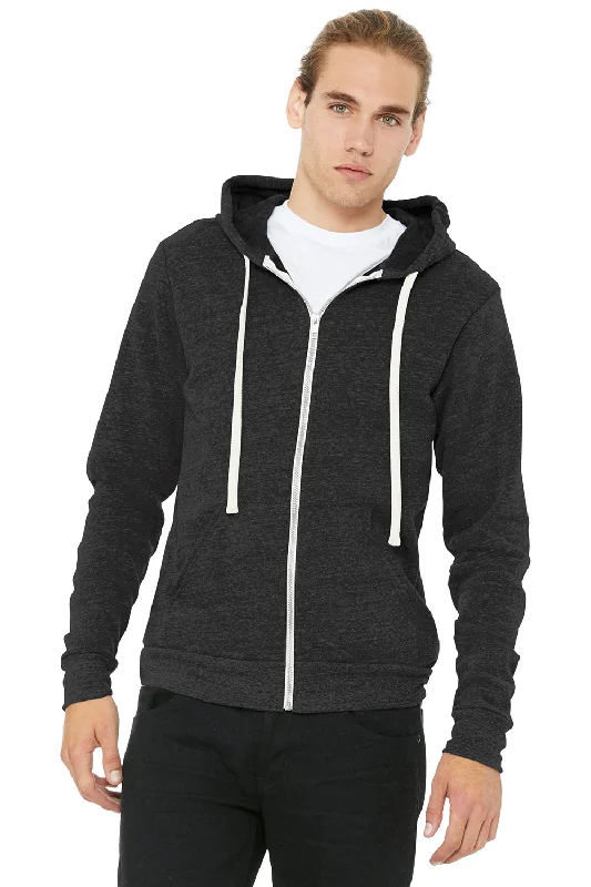 workout hoodies for men -Bella + Canvas Mens Sponge Fleece Full Zip Hooded Sweatshirt Hoodie w/ Pockets - Charcoal Black