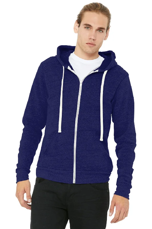 men's soft sweatshirts -Bella + Canvas Mens Sponge Fleece Full Zip Hooded Sweatshirt Hoodie w/ Pockets - Navy Blue