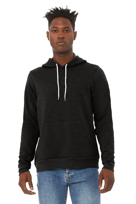 men's hoodies for cold weather -Bella + Canvas Mens Sponge Fleece Hooded Sweatshirt Hoodie w/ Pouch Pocket - Heather Black