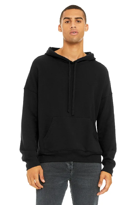 premium hoodies for men -Bella + Canvas Mens Sponge Fleece Hooded Sweatshirt Hoodie w/ Pouch Pocket - Black