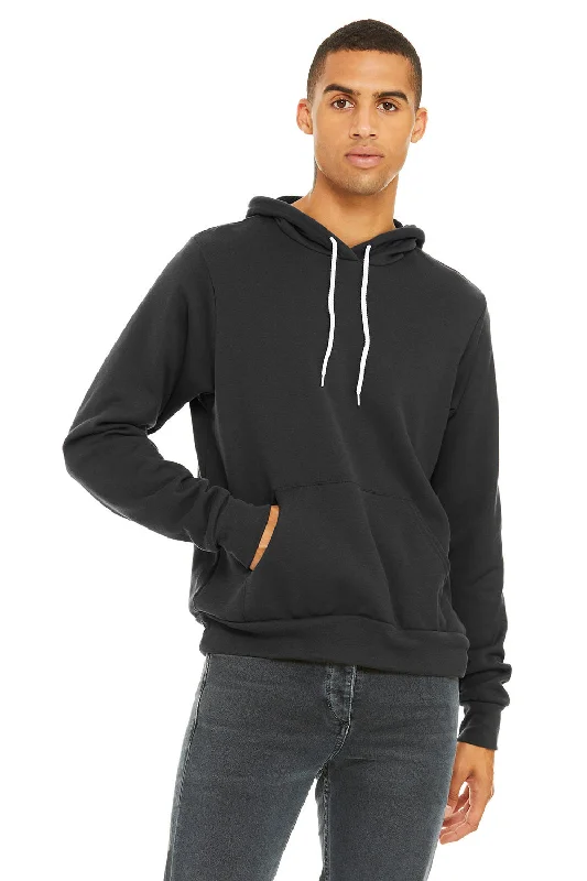 minimalist sweatshirts for men -Bella + Canvas Mens Sponge Fleece Hooded Sweatshirt Hoodie w/ Pouch Pocket - Dark Grey