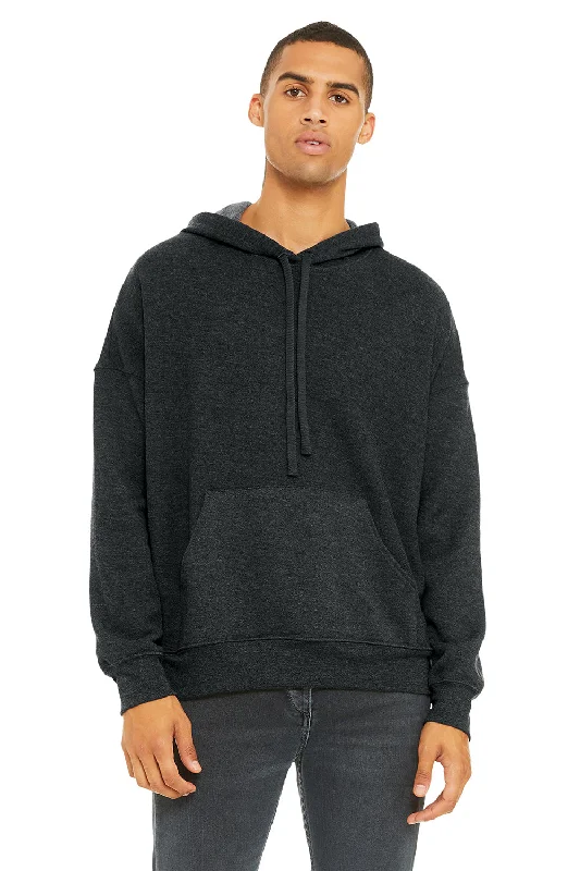 men's pull-over sweatshirts -Bella + Canvas Mens Sponge Fleece Hooded Sweatshirt Hoodie w/ Pouch Pocket - Heather Dark Grey