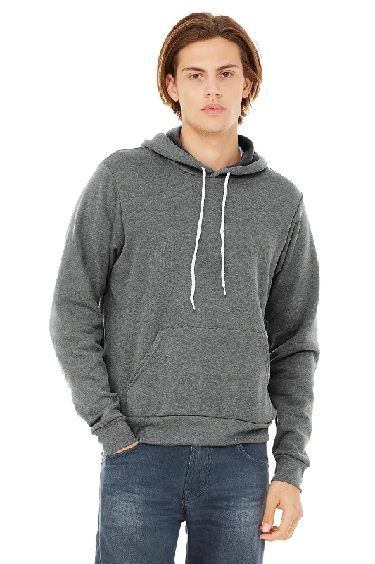 workout sweatshirts for men -Bella + Canvas Mens Sponge Fleece Hooded Sweatshirt Hoodie w/ Pouch Pocket - Heather Deep Grey